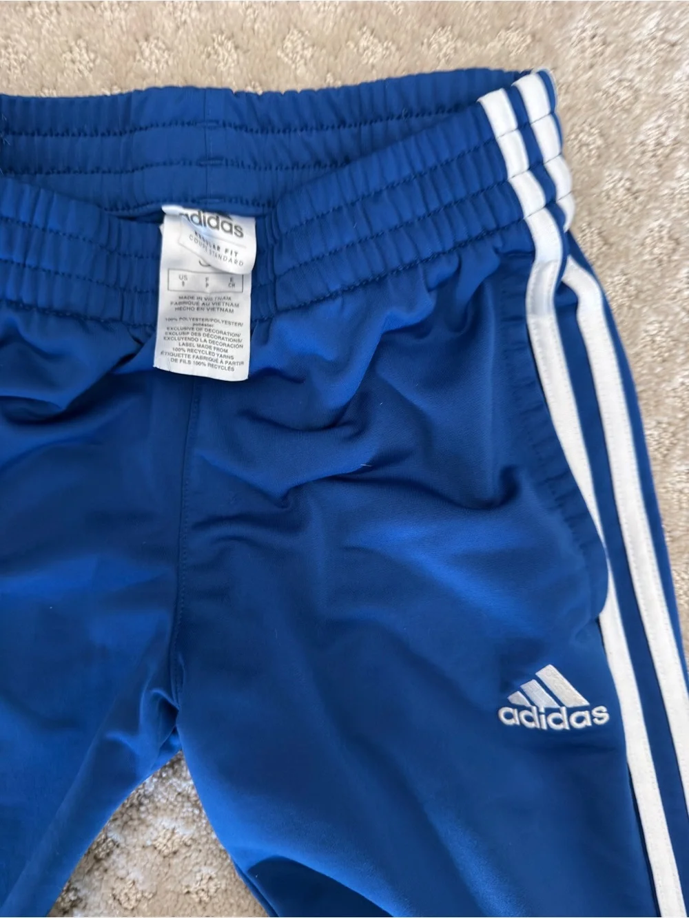 adidas Royal Blue Kids Joggers with White Side Stripes
